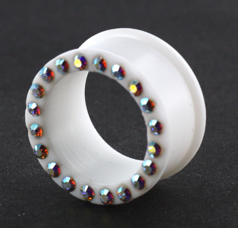 Double Flared Jewelled Silicone Tunnel (per paar) - 22 mm