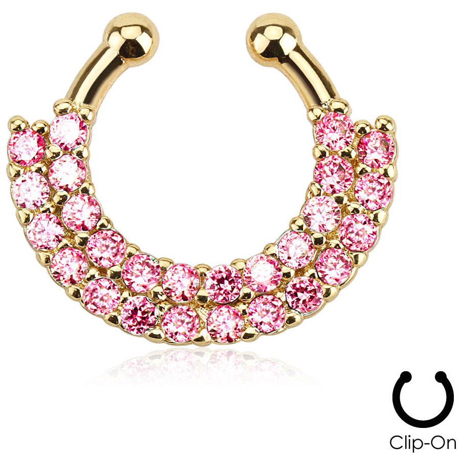 gold plated Double Jewelled Roze Fake Septum Hanger