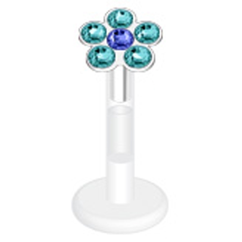 Lippiercing bloem aqua/blauw