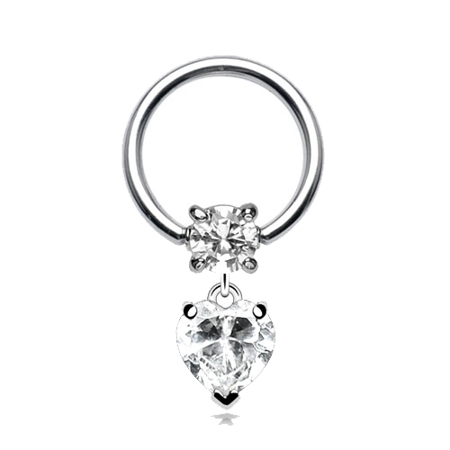 Helix piercing ring met hanger hartje wit