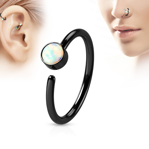 Rookpiercing opal hoop ring zwart