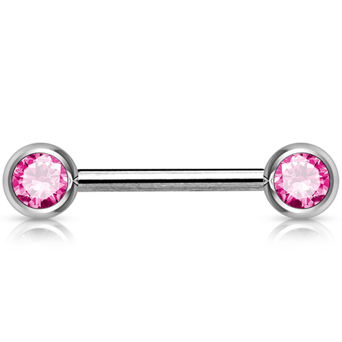 Intieme piercings dubbele steen roze