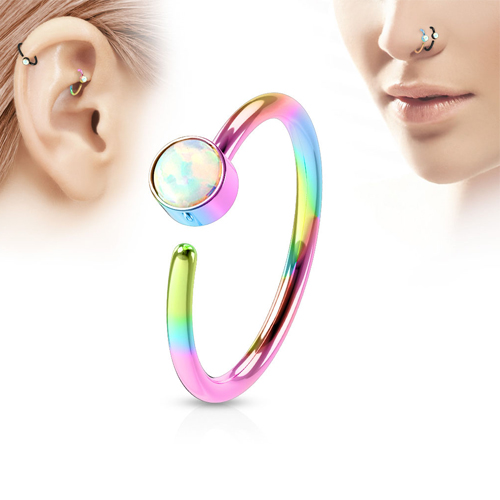 Rookpiercing opal hoop ring regenboog kleuren