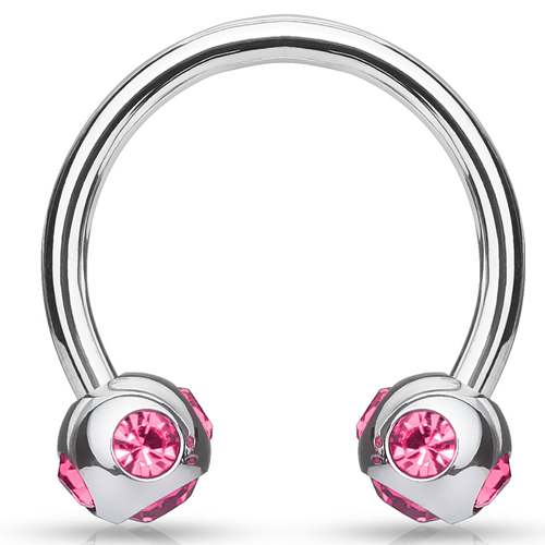 Wenkbrauwpiercing crystal ball ring roze