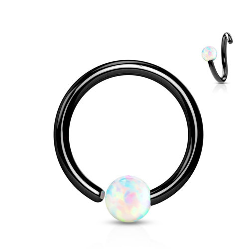 Helix piercing hoop ring zwart met opal steentje
