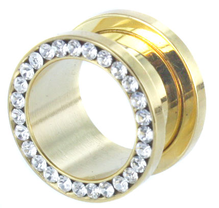 Jewelled gold plated Screw Fit Tunnel - 25 mm