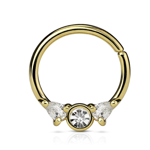 Rook piercing hoop ring witte CZ steen gold plated
