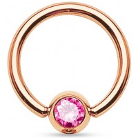Rose Goud Ball Closure Ring Roze Kristal 10mm / 1.6mm draaddikte