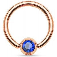 Rose Goud Ball Closure Ring blauw Kristal 10mm / 1.6mm draaddikte