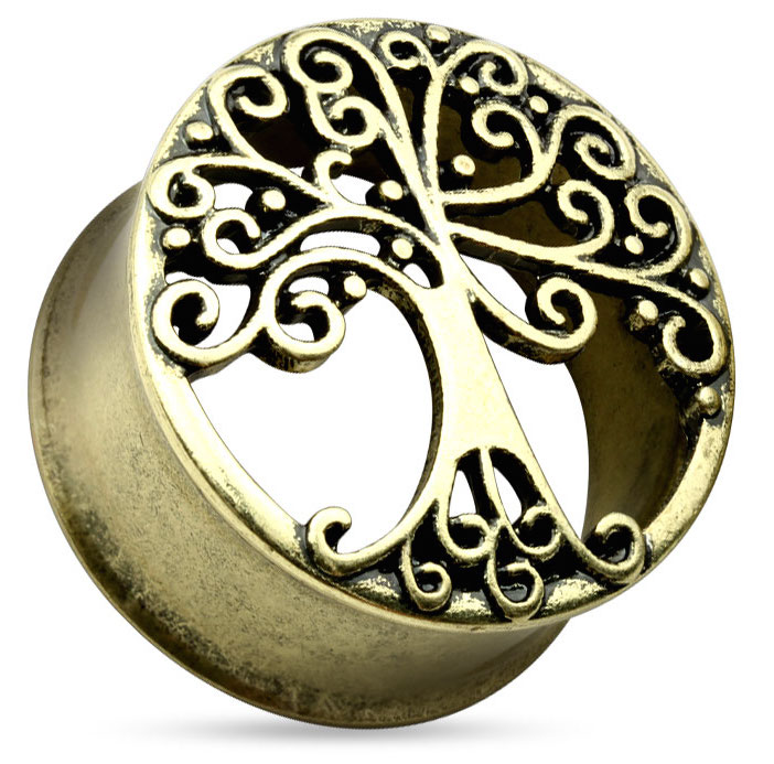 Tree Of Life Antiek gold plated Tunnel - 8 mm