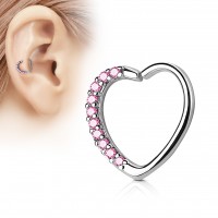 Helix piercing Hartje met roze Kristal