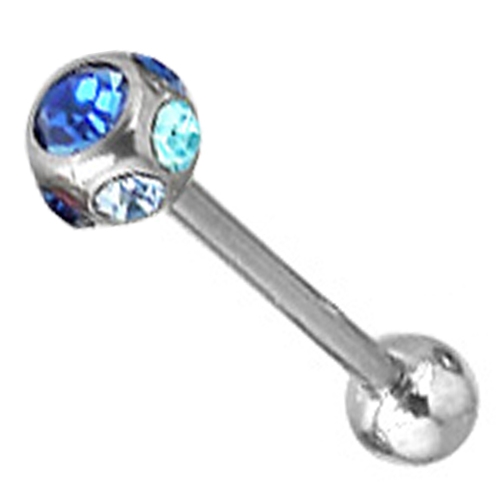 Tongpiercing crystal ball blauw