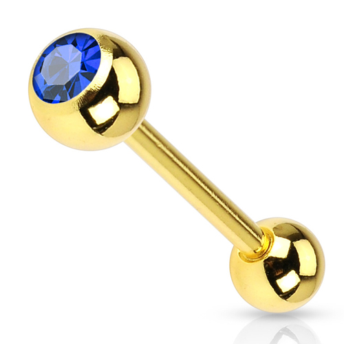 tongpiercing blauw gold plated