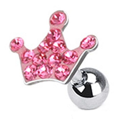 Tragus piercing kroon roze
