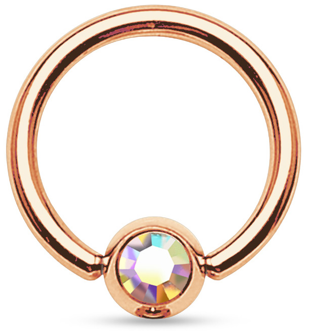 Helix piercing ring gold plated rose goud multi kleur steentje 8mm / 1.2mm draaddikte