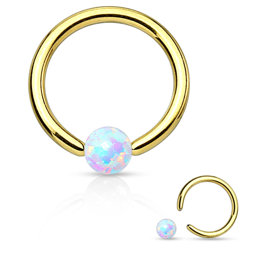 Helix piercing ringetje gold plated opal steentje