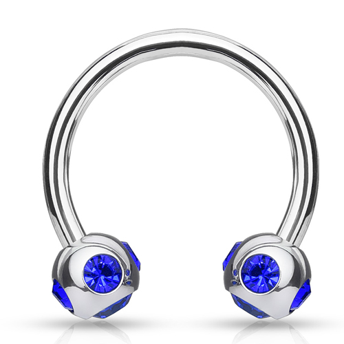 Intieme piercing crystal ball ring blauw