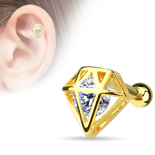 Helix piercing diamant met steen 14kt. gold plated