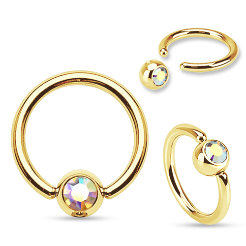 Helixpiercing ring gold plated multi kleur steentje