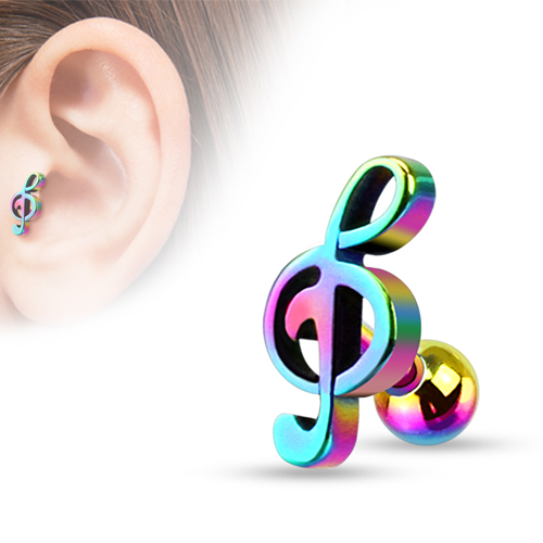Helix piercing muzieknoot regenboog kleur