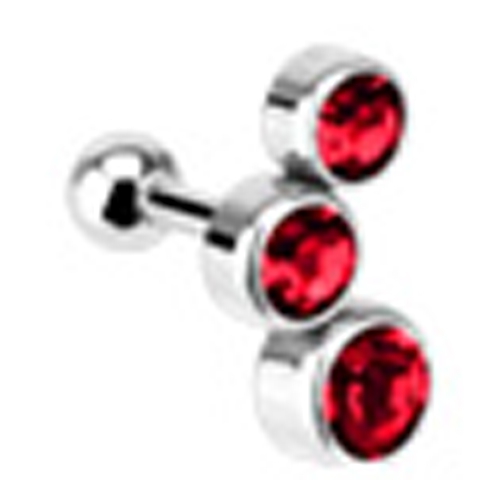 Helix piercing 3 steentjes rond rood