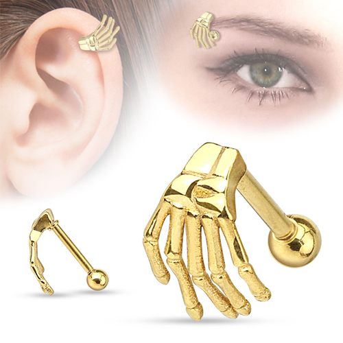 Helix piercing skellet hand gold plated