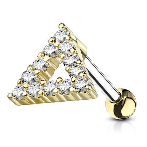 Tragus piercing CZ triangel goud kleurig