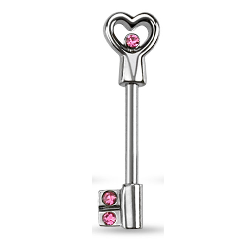 Tepelpiercing sleutel voor hart roze