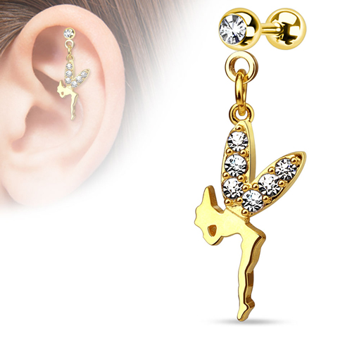Tragus piercing hanger fairy gold plated
