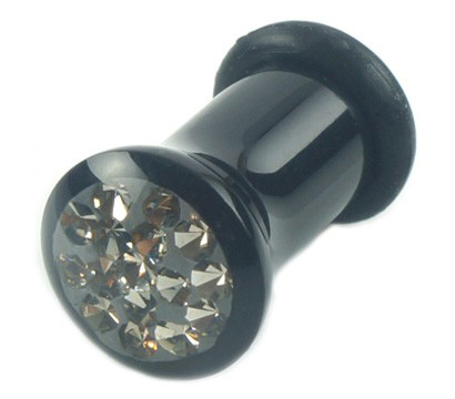 Multi Kristal Plug Diamant Zwart Single Flared 5 mm