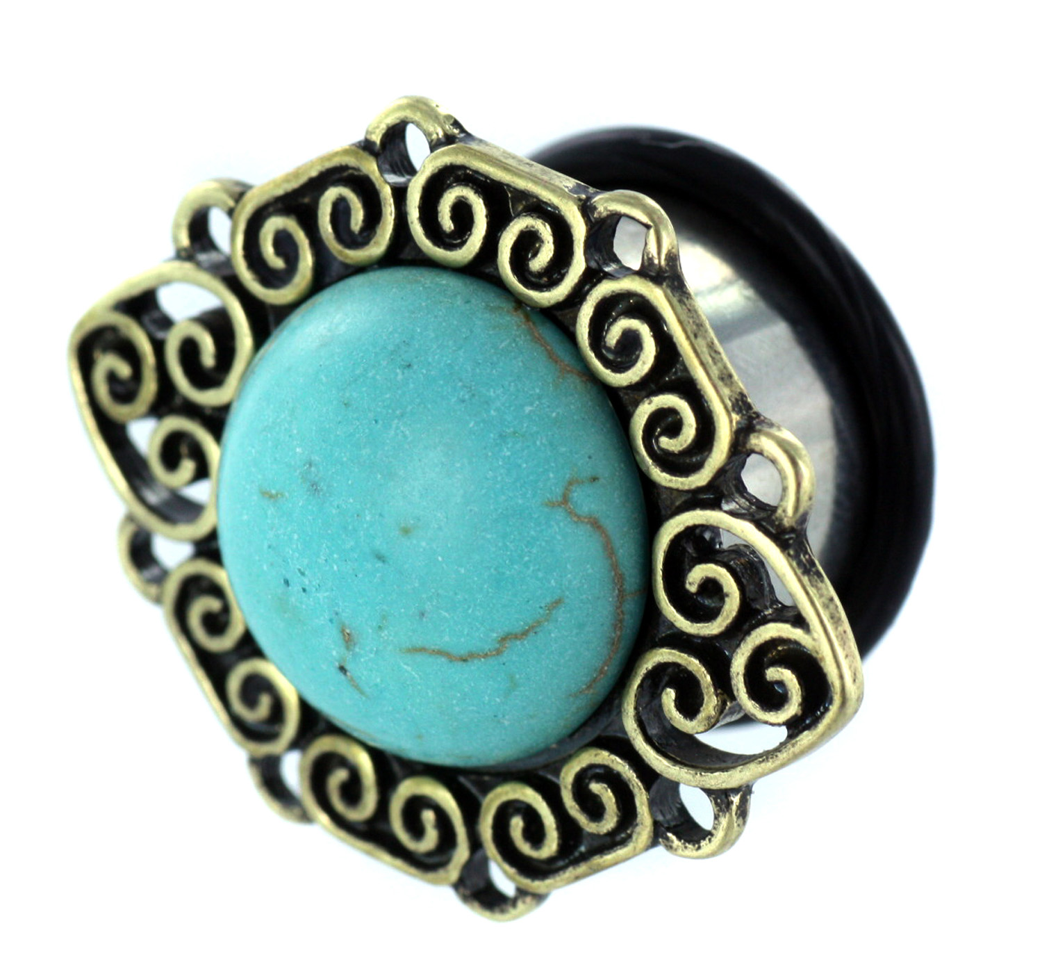 Turquoise Cabachon Plug Single Flared (per paar) - 16 mm