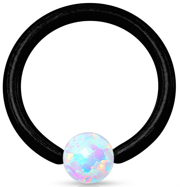 Opal Ball Closure Ring Zwart