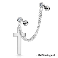 Helix piercing ketting met massief kruis hanger