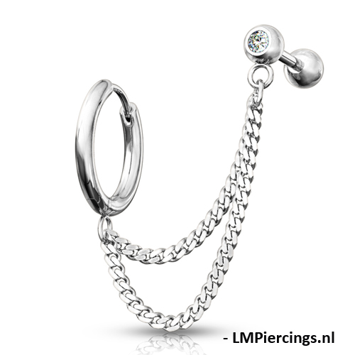 Uitvoeren Hoofdkwartier Bovenstaande Helix piercing dubbele ketting met oorbel ring - OnlinePiercingsKopen.nl