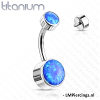 Navelpiercing titanium dubbel opal blauw