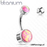 Navelpiercing titanium dubbel opal roze