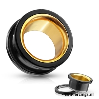 8 mm Screw-fit tunnel zwart met goud binnenwerk