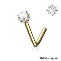 Neuspiercing L-bend square CZ gold plated