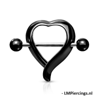 Tepelpiercing hart shaped zwart